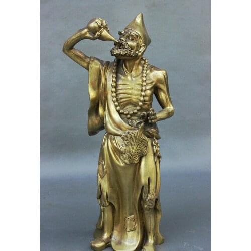 Zhmui8800626435+++13" China Buddhism Pure Brass Monk JiGong Chai Gong Buddha Arhat Drinking Statue
