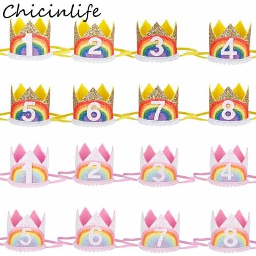 Chicinlife 1Pcs 1-8 Years Old Rainbow Birthday Party Crown Headband Baby Hair Accessory Boy Girl 1st Birthday Party Hat Supplies