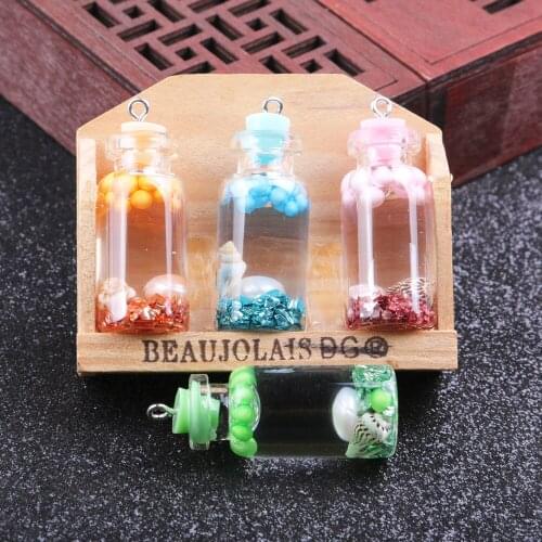 10pcs Drifting Bottle Pendant Colorful Conch Shell Transparent Glass for Charms Jewelry Making DIY Necklace Earrings Accessories