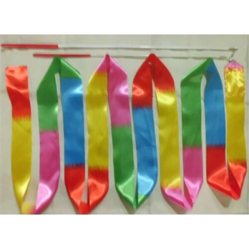100 pcs Rhythmic Gymnastics Gimnasia Ritmica RG Ribbon 4 Meters Child adult Props Dance Stick 5cm Width sports equipmemnt colors