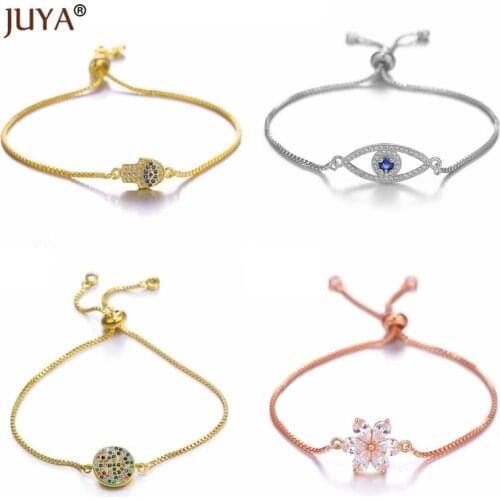 JUYA Summer New Women Adjustable Chain Bracelets Copper Zircon Hamsa Hand Bracelet Charm Simple Gold Braslet Jewelry