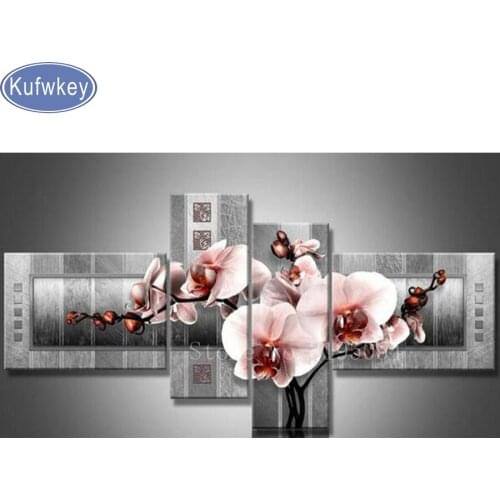 4 pcs,Full Square 5D DIY Diamond Painting Magnolia flower Picture 3d Diamond Embroidery,Cross Stitch,Mosaic,stickers,home decor