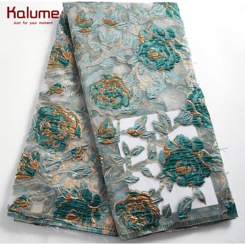 Kalume African Gilding Lace Fabric Cyan Brocade French Tulle Jacquard Lace Fabric Diy Dress For Wedding Party Dresses H2357