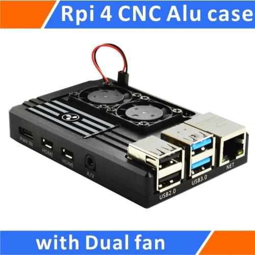 Raspberry Pi 4 Aluminum Case with Dual Intelligent Temperature Control Fan Black