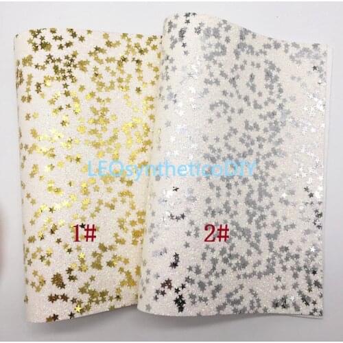 1PC 21X29CM Glitter Fabric, Glitter Leather Sheets with Gold and Silver Stars For Making Bows LEOsyntheticoDIY 8S62B