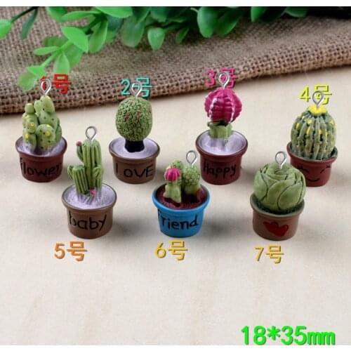 7pcs 18*35MM Bonsai Resin cactus charms Handmade potted plant meat adornment creativity DIY moss micro landscape accessories