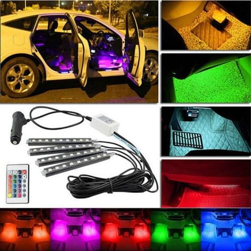 DC 12V Car Interior Footwell Light Strip 36 LED 16 RGB Atmosphere Lamp Remote Control Waterproof Car Decoration Lighting Lamp