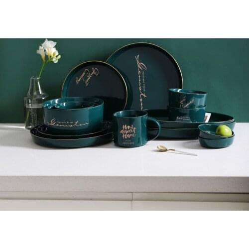 Retro Green Phnom Penh 8-Inch Ceramic Disc European-Style Home Light Iuxury Dessert Pasta Western Dishes Creative Home Tableware