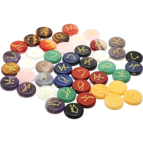 4 PCS Chakra Stones with lapis lazuli Engraved Symbols Round shape Polished Palm Stone Reiki Crystal Natural Divination Stone