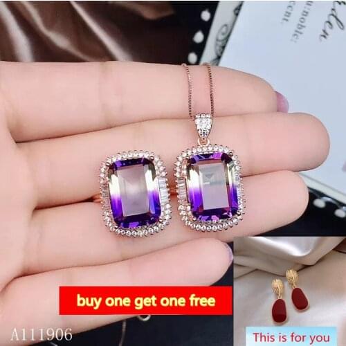 KJJEAXCMY Fine Jewelry 925 sterling silver inlaid amethyst gemstone female pendant necklace ring set support detection of new lu