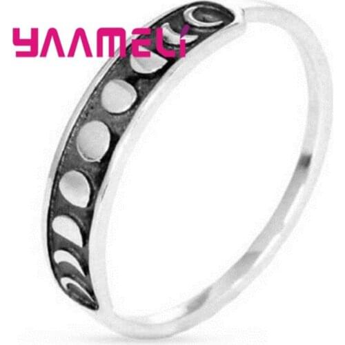 Women Men Unisex Retro Ring Jewelry Mysterious The Full Moon Waning Moon Carving Design Finger Bague Bijoux Size 6-10