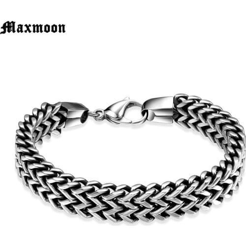 Maxmoon mens bracelets & Bangles 5*12mm 316L Stainless Steel Wrist Band Hand Chain Jewelry Gift pulseira
