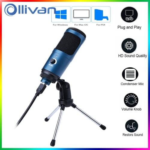 Ollivan Metal USB Microphone Metal Condenser Microphones for Laptop Computer Recording Studio Streaming Karaoke Youtube TIKTOK