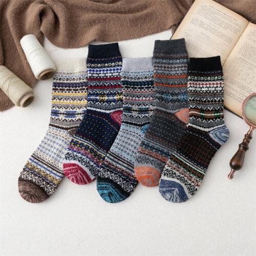 5 Pairs Newest Winter and Autumn Women Wool Socks Ethnic Style Thermal Thicken Warmer Cashmere Socks for Women