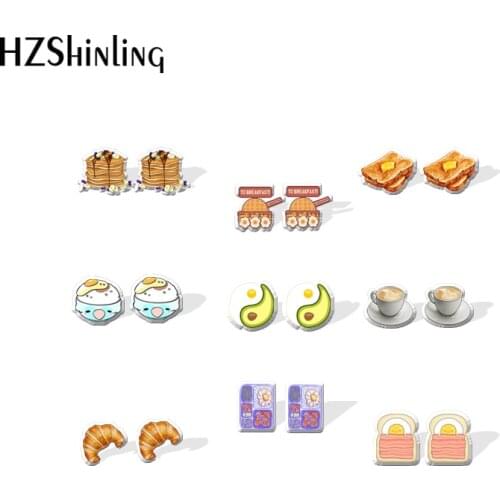 2021 New To Breakfast Stud Earring Cute Bread Fried Egg Acrylic Resin Earrings Epoxy Handmade Jewelry Gifts Girl