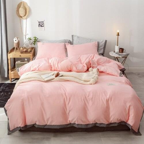 2021 New Nordic Bare Sleeping Wide Brim Washed Cotton Bed Sheet Four-Piece Set 1.8M Bed Simple Solid Color Fitted Sheet Set