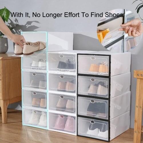 Thickened Plastic Shoe Box Transparent Clear Sneakers Display Box High-tops Boots Organizer Shoebox Combination Shoes Cabinet
