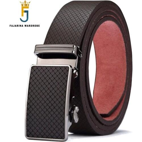 FAJARINA Mens Quality Design Cowhide Leather Belt Novelty Plaid Alloy Automatic Metal Men Waist Corset Belts 35mm Wide N17FJ433