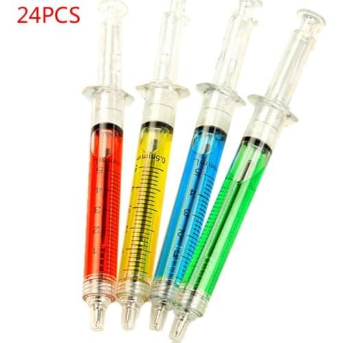 Syringe Pens - (Bulk Pack of 24) Retractable Fun Multi Color Novelty Pen for Nur