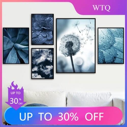 Blue Dandelion Leaves Succulents Plant Wall Art Canvas Painting Nordic Posters And Prints Pictures For Living Room Decoration