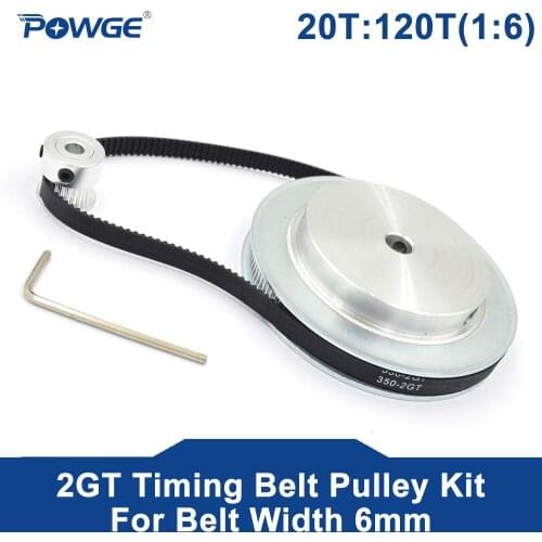 POWGE 2M/2GT 20Teeth 120Teeth Synchronous Timing Pulley Bore 5mm-14mm 20T:120T 1:6 Speed Ratio For 350-2GT Belt Width 6/9mm Kit