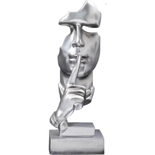 HOME FURNITURE DECORATION ORNAMENTS SILENCE IS GOLD THINKER CHARACTER SCULPTURE SILVER RESIN FIGURINE STORE SHOWCASE DECOR GIFTS