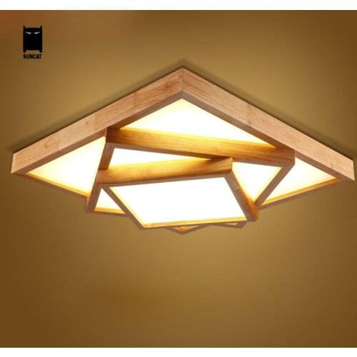 LED Square Big Oak Wood Acrylic Ceiling Light Fixture Nordic Japan Style Plafon Lamp Luminaria Foyer Living Room Bedroom Kitchen