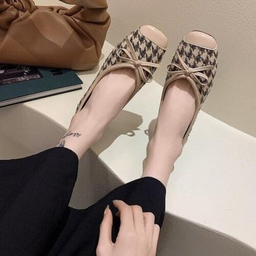 Thousand Bird Style Small Fragrant Wind Flat Single Shoes Spring 2021 New Shallow Square Bow Soft Sole Ladle Shoes Shoes