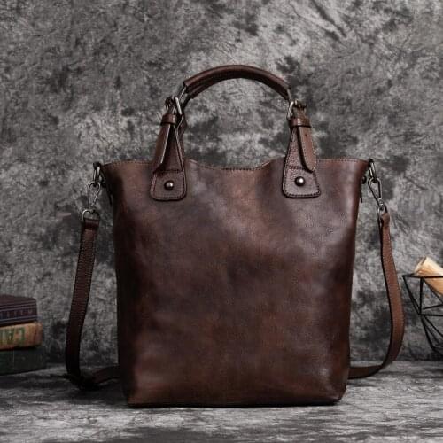 YourSeason 2021 Vintage Ladies Genuine Leather Bucket Handbag First Layer Cowhide Women Versatile Shoulder Bags Large Capacity