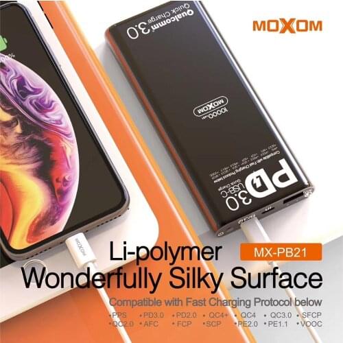 MOXOM Power Bank 10000mAh USB C PD Quick Charge + Dual QC3.0 Quick Charger Powerbank For iPhone Xs Max XR 8 7 Samsung S9 MacBook