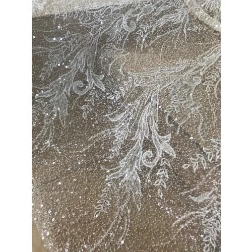 Top quality J-59885 embroidered Tulle Lace Fabric for wedding dress with full beads French Net Lace Fabric