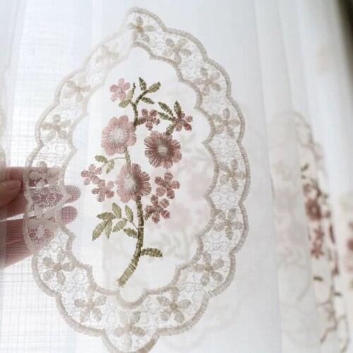 Floral Embroidered Voile Curtain for Bedroom Simple Modern Rural Delicate Sheer Pink Blue Window Treatment Gauze JS36C