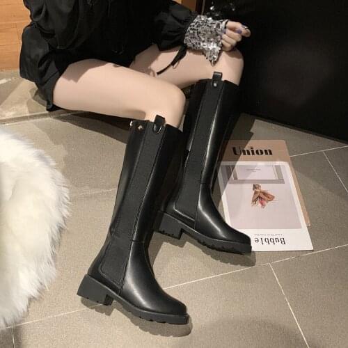 Autumn Winter Boots Women Boots Round Head Pure Color Above Knee-High Med Heel Ladies Long Barrel Shoes Vintage Boots U15-11