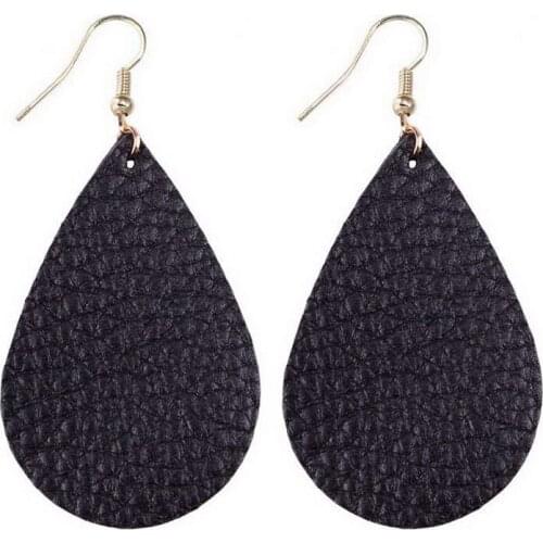 ZWPON 2020 New Arrival Black Leather Teardrop Earrings for Women Fashion Bohemian Big Water Drop Leather Earrings Korean Earring