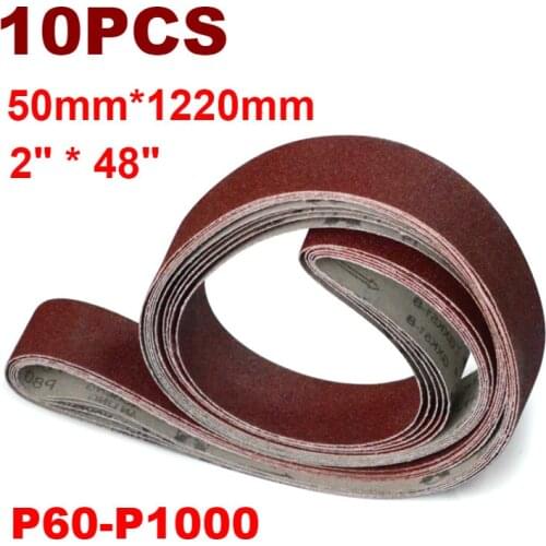 10Pcs 50x1220mm A/O Abrasive Sanding Belts 2"*48" P60-1000 Coarse to Fine Grinding Belt Grinder Accessories