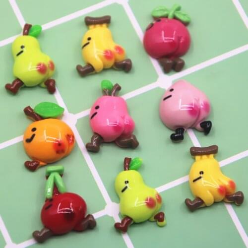 10pcs Resin Peach/Orange/Cherry/Apple/Pear/Banana flat back Cabochon Art Decoration Charm Craft