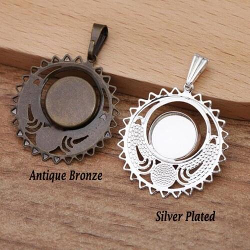 100pcs silver plated antique bronze 25mm filigree flower sheet into 10mm tray bezel blank pendant base cabochon settings