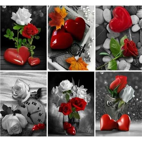 DIY 5D Diamond Painting Heart Pictures By Rhinestones Beadwork Mosaic Full Square Drill Diamond Embroidery Flower Art Wall Decor