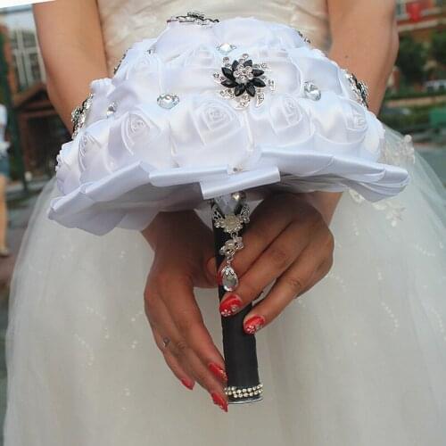 Black White Silver Artificial Flowers Bouquets Diamond Crystal Marriage Wedding Bouquet Rose Bride Bouquet Ramo De Novia