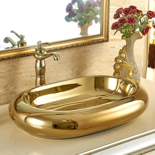 European-style Ceramic art Basin Oval Washbasin Toilet Art Basin Balcony Golden Basin ceramic wash basin bathroom sink