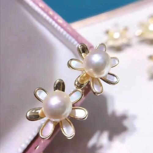 Flower 925 Sterling Silver Earrings Findings Base Mountings Jewelry Parts Accessories for Pearls Beads Agate Jade Crystal