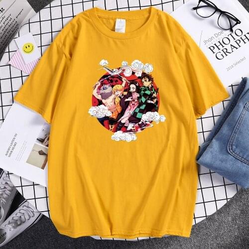 Tshirt Demon Slayer Anime Tanjiro And Nezuko T Shirt Man Short Sleeve Vintage Korean T-Shirt Mens Cotton Harajuku Tops For Men