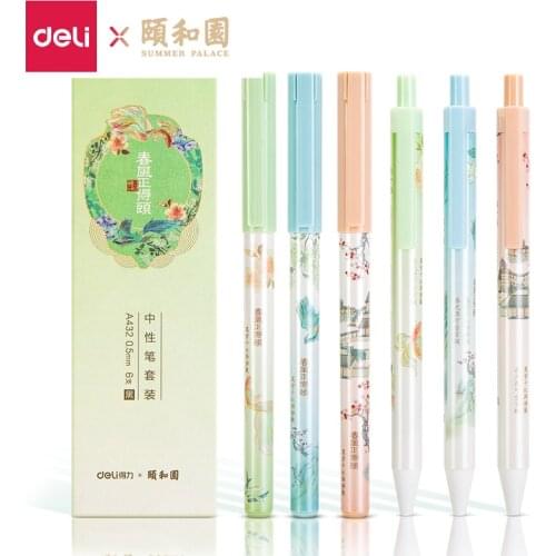 6pcs Deli Gel Pen Luxury High Quality Summer Palace Chinese Style Pens for School Things Cute Stationery Office Gifts 0.5mm