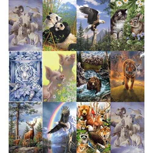 Full Square&round 5D DIY Diamond Painting Tiger Wolf Pig Bear cat rabbit Diamond Embroidery Cross Stitch Mosaic Sticker Gift