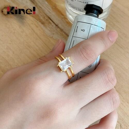 Kinel 925 Sterling Silver Rings for Women Cute Zircon Square Ring 925 Silver Wedding Fine Jewelry Minimalist Gift Silver anillos
