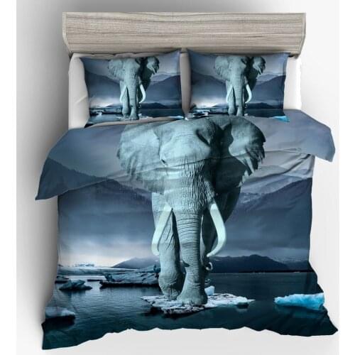 3 Pieces African Elephant Bedding Set, Glacier Nature Elephant Duvet Cover Set Microfiber Fabric 3PCS Bedclothes with Pillowcase
