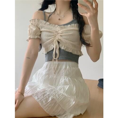 Korean Style 3 PIece Set 2021 Summer Design Fashion Suits Women Y2k Crop Tops + Sexy Mini Skirts Kawaii Clothes Tracksuit Lady