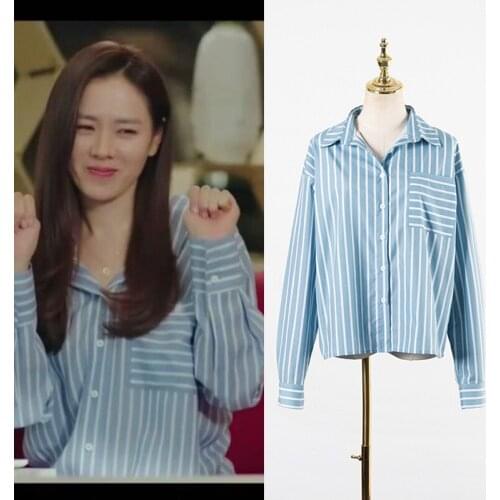 Kpop Seo Yea Ji Loose White Shirt Women Turn-down Collar Solid Shirts Plus Size Office Ladies Tops Spring Summer Striped Blouses