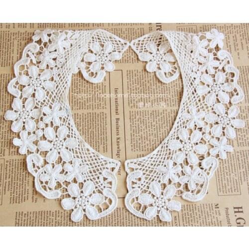 2Piece / lot handmade diy clothes accessories lace 100% cotton false collar, beige flower laciness trim