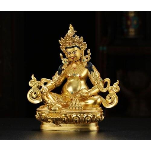 TOP GOOD Buddhism Greco-Buddhist efficacious Omnipotent God Gold-plated Yellow Jambhala fortune Mammon God Buddha brass statue